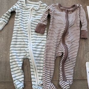 Colored Organics Striped Kids Pajama zip up  - light blue/grren and Brown stripe